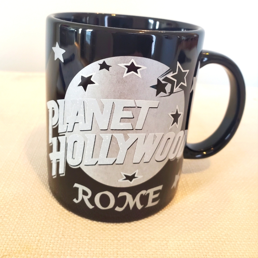 PLANET HOLLYWOOD ROME MUG-rare and never used! Black with stars